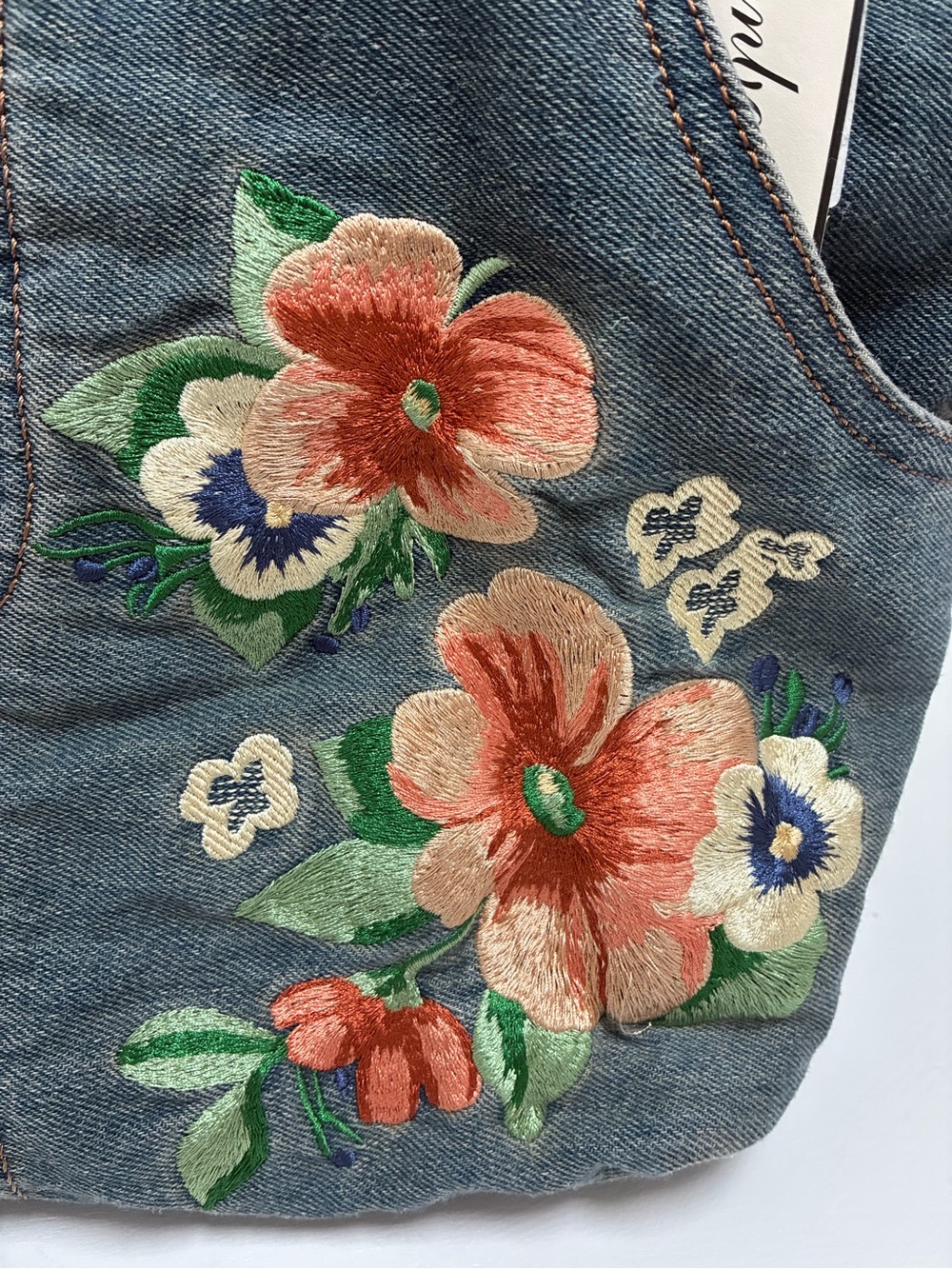 Patricia Nash Floral Embroidered “Jeans” Tote Bag - Picture 3 of 7